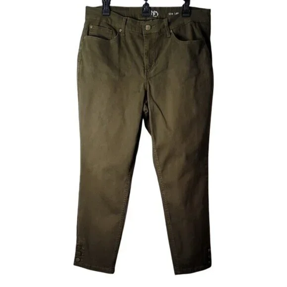 New Directions Olive Green Womens Pants Size 14P Button Detail Ankle Hem Casual - Picture 3 of 15